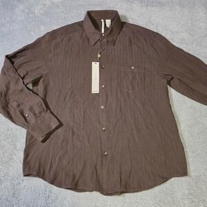 Axis Mens XL Button Up Shirt Brown Silk Blend Herringbone Textured CF56275PS